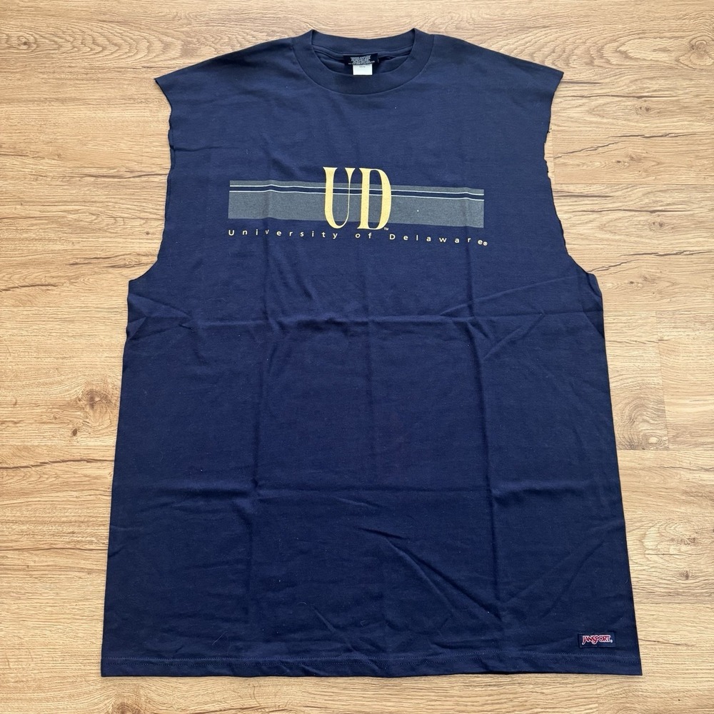 Vintage Jansport University of Delaware Cutoff T Shirt Size‎ XL Navy Blue